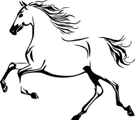 Swift black horse gallops in stencil style. 