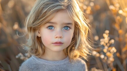 Fototapeta premium Portrait of a Young Girl with Blonde Hair and Blue Eyes