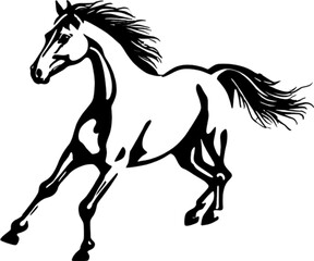Swift black horse gallops in stencil style. 