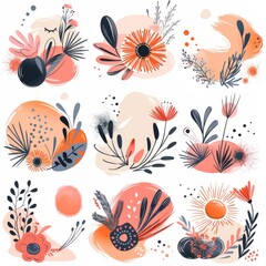 Obraz premium Abstract Simple Icon Clipart Set of Blush Scandinavian Nordic Boho Bohemian Geometric Shapes with Bold Strokes Soft Wash Minimalist Detail Organic Charming Rhythmic Bold Block Doodle Print Decoration