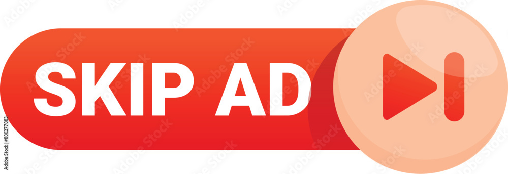 Poster red skip ad button increasing user experience by avoiding annoying advertising content