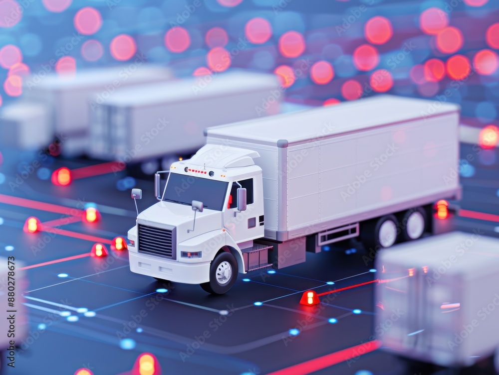 Poster high-tech dispatch center with package and vehicle tracking, advanced logistics concept, copy space 