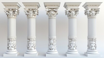 Fototapeta premium Five Ornate White Columns in a Row