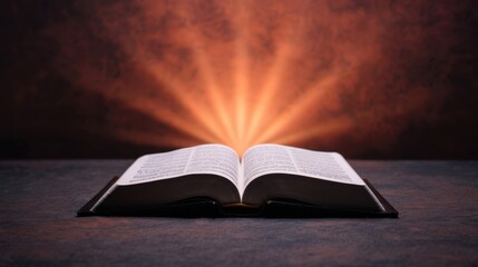 Book icon with radiant light, symbolizing knowledge and wisdom, isolated on white background with copy space, depth of field emphasized.