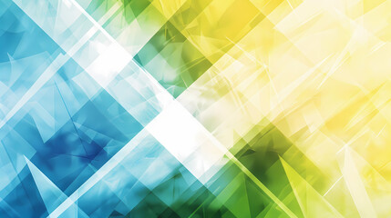 Abstract geometric background with vibrant blue, green, and yellow colors, featuring overlapping angular shapes and light effects.