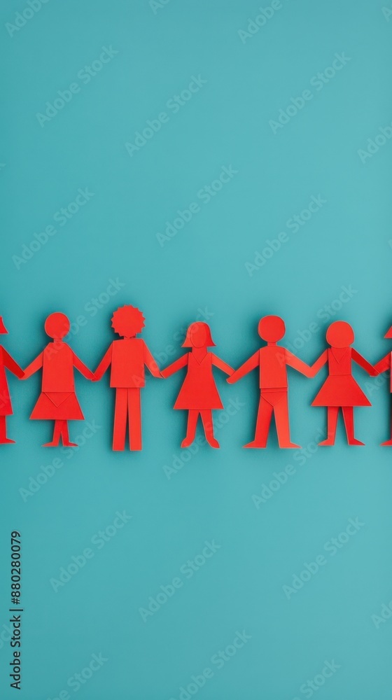 Poster paper cutout chain with unique designs, unity in individuality, partnership concept, copy space, foc