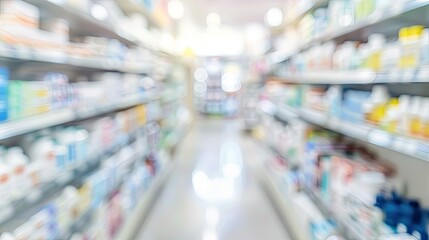 Interior of a pharmacy drugstore with a blurred background