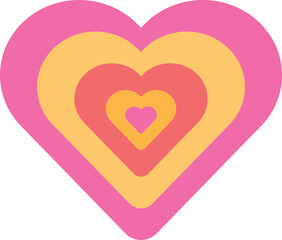 Pink and orange heart shape made of concentric heart shapes, symbolizing love and romance