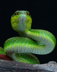 Close up Green insularis pit viper snake