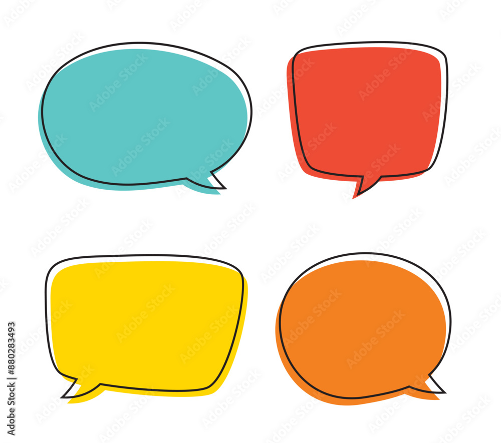 Poster speech symbol talk and thinking hand drawn style. bubble with color and outline set.