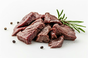 a pile of meat with a sprig of rosemary
