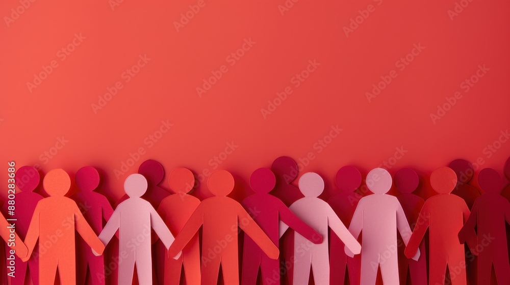Poster paper cutout icons symbolize mutual support, partnership, and cooperation with copy space and deep d