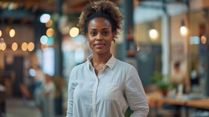 Compassionate Social Worker at Community Center Offering Support, Standing with Caring Expression and Hands in Pockets