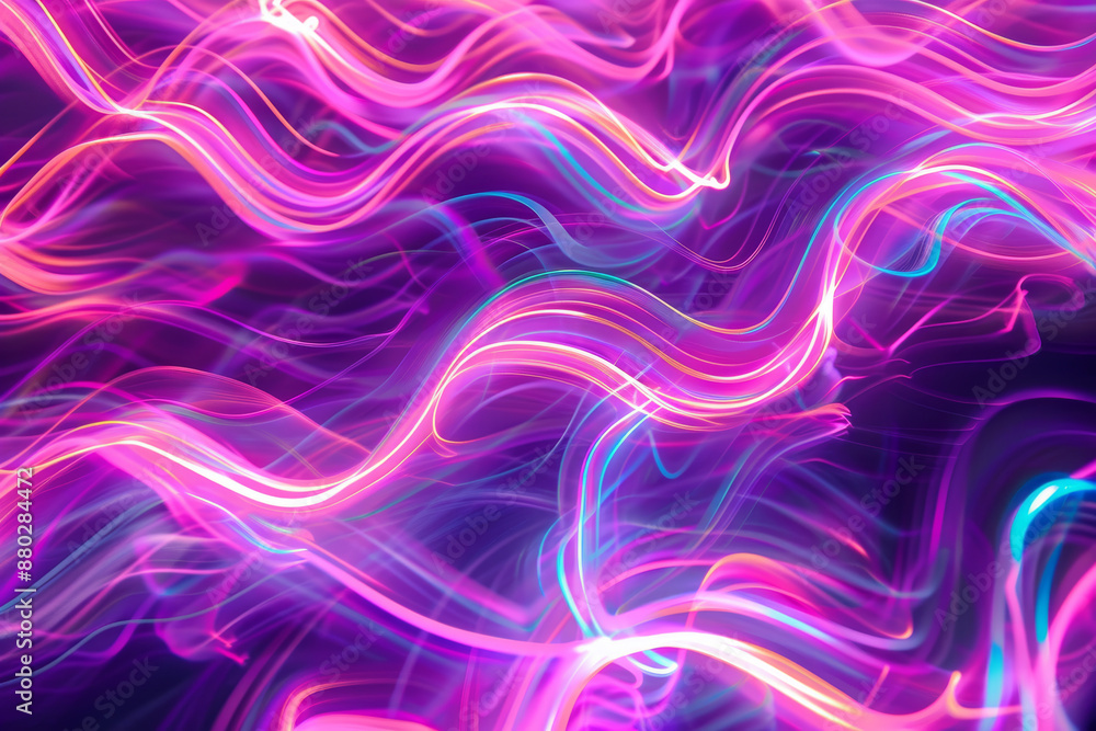 Wall mural vibrant neon light trails on a dark background creating abstract art