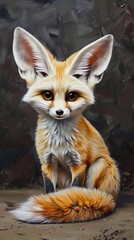 Fototapeta premium A painting of a fox sitting on the ground.