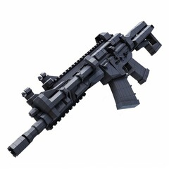 3D Render, Low Poly style of an assault rifle, on isolated white background, Generative AI