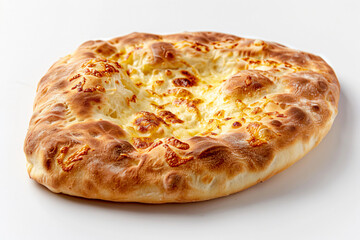 a pizza with cheese on a white surface