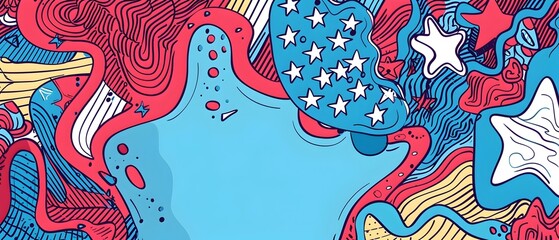 Obraz premium Vibrant Hand Drawn Doodle Border Design for Memorial Day with Blank Central Canvas