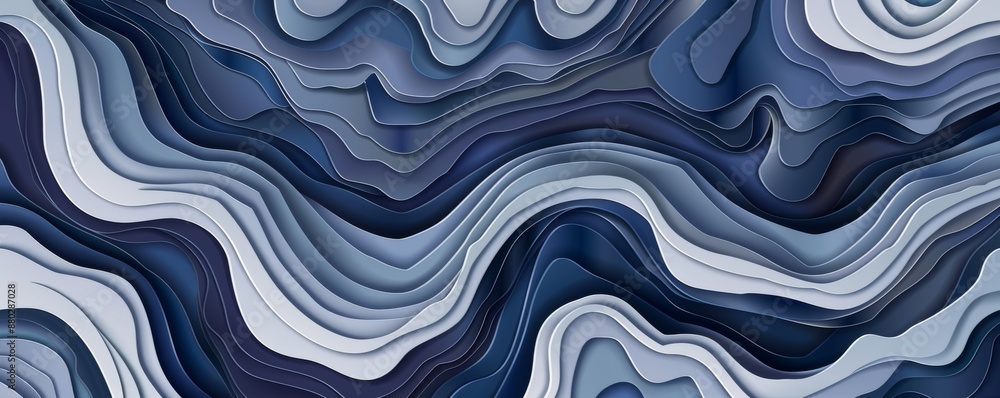 Poster abstract topographic wave pattern in shades of blue and white creating a mesmerizing 3d effect