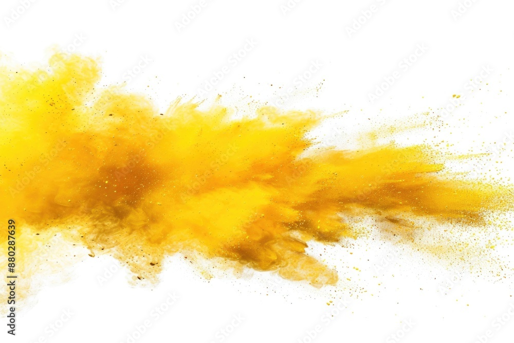 Poster a yellow dust cloud suspended in mid-air, creating a unique and intriguing visual effect