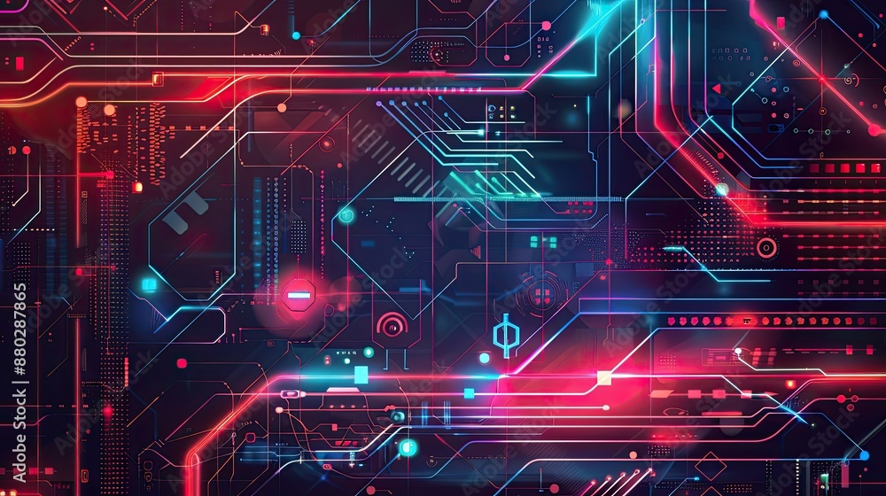 Poster futuristic tech elements with sleek lines and glowing effects.