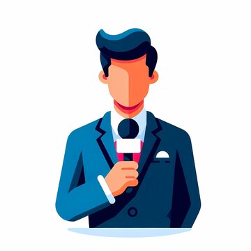 recommend clip art: News reporter with microphone vector illustration isolated on white background