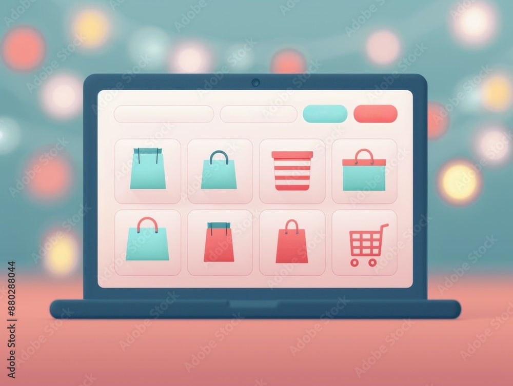Poster user-friendly web platform interface for online shopping with copy space, showcasing a user buying v