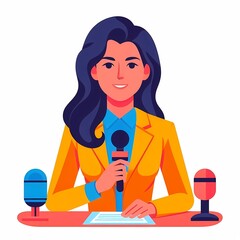 Fototapeta premium News reporter with microphone vector illustration isolated on white background