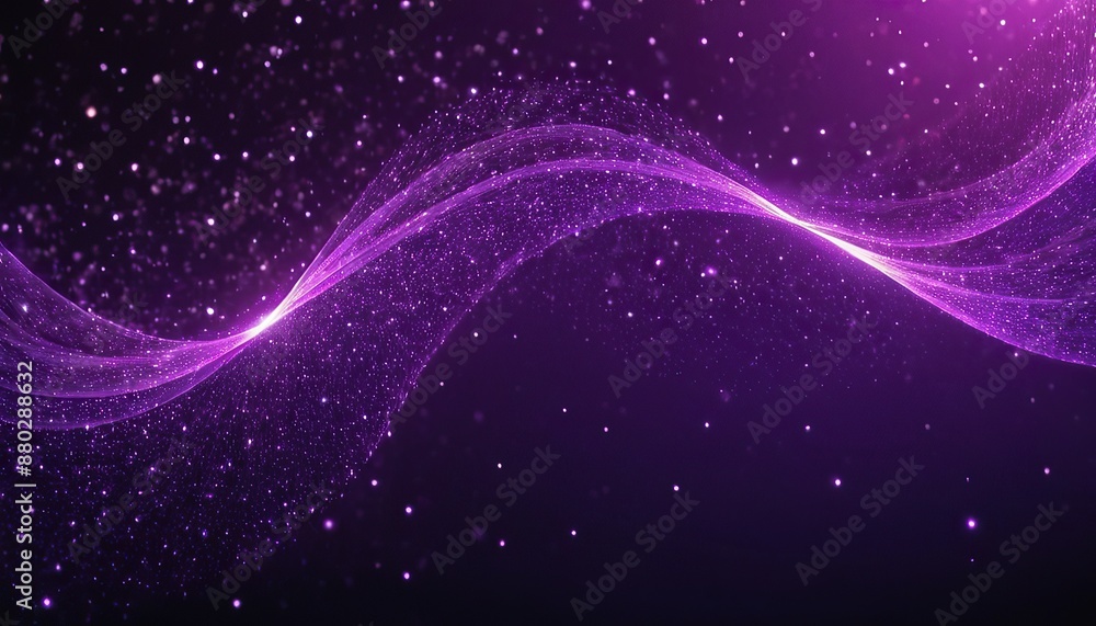 Wall mural purple particles wave and light abstract background. dots stars to cover element for design backdrop