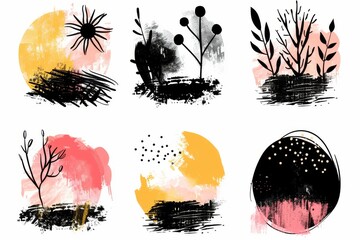 Abstract Small Simple Icon Clipart Set of Blush Geometric Shapes with Bold Strokes - Soft Wash and Minimalist Detail, Organic Charming Rhythmic Bold Block Doodle Print for Poster Decoration