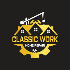 home repair, roofing, remodeling, handyman, home renovation, decor logo