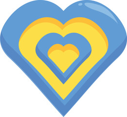 Blue heart containing multiple yellow hearts, symbolizing deep love and affection