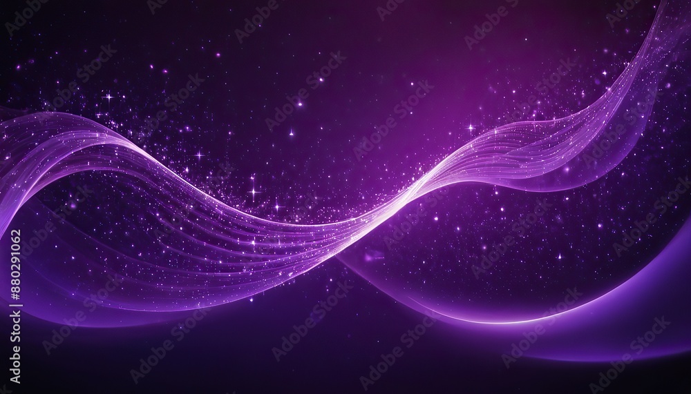 Aufkleber digital purple particles wave and light abstract background with shining dots stars 1523