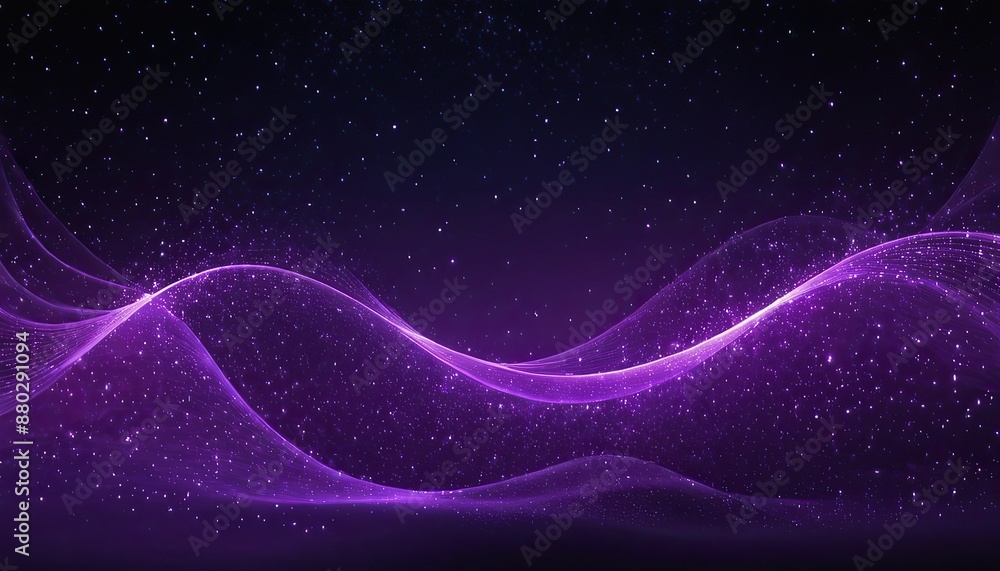 Poster digital purple particles wave and light abstract background with shining dots stars 1523