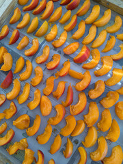 Organic apricots chopped to dehydrate them.