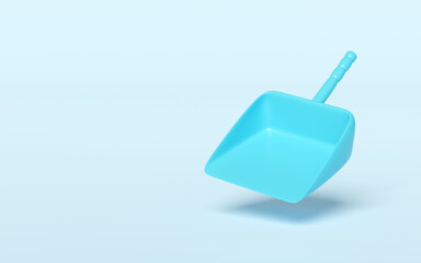 3d cleaning dustpan short isolated on blue background. cleaning tool equipment, 3d illustration render