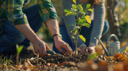 The hands planting sapling