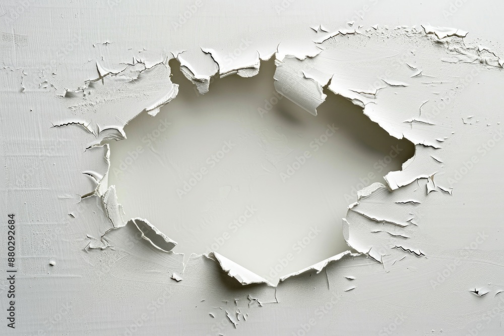 Poster A hole in a white wall with some paint on the interior, suitable for use as an abstract background or texture