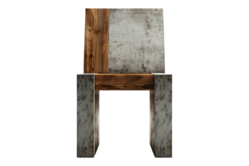 Cement chair with wooden seat isolated on transparent background