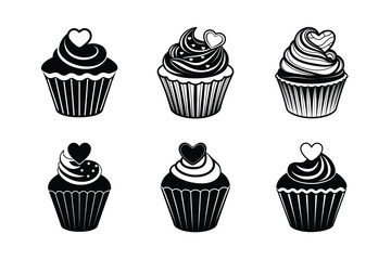 set of cupcake muffin cake with cream icing frosting vector illustration isolated on white