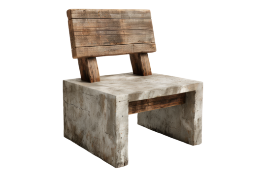 Cement chair with wooden seat isolated on transparent background