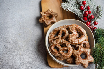Baked Christmas cookies in the bowl
