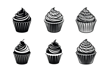 set of cupcake muffin cake with cream icing frosting vector illustration isolated on white