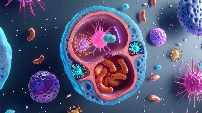diverse types of cells flat design side view microbiology theme animation vivid