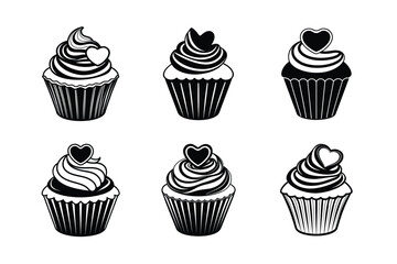 set of cupcake muffin cake with cream icing frosting vector illustration isolated on white