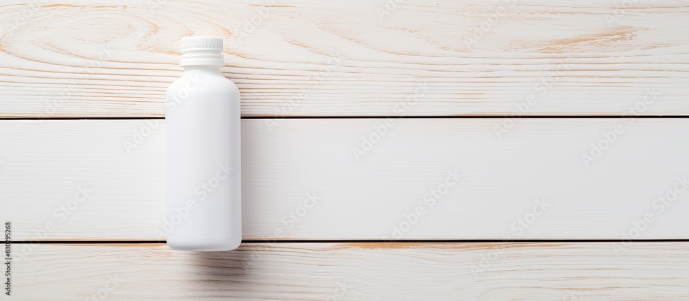 Aufkleber white wooden background displaying a pill bottle with copy space image.