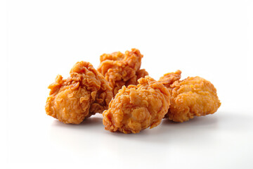 a pile of fried chicken on a white surface