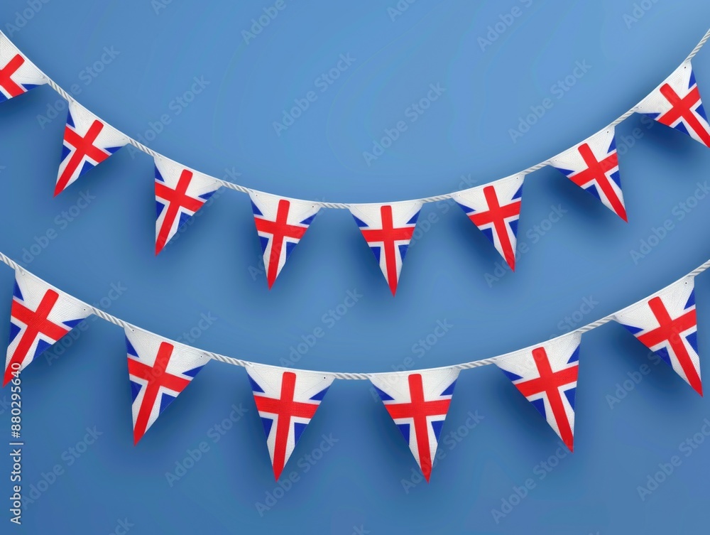 Poster flags on a string, a patriotic display or parade setup