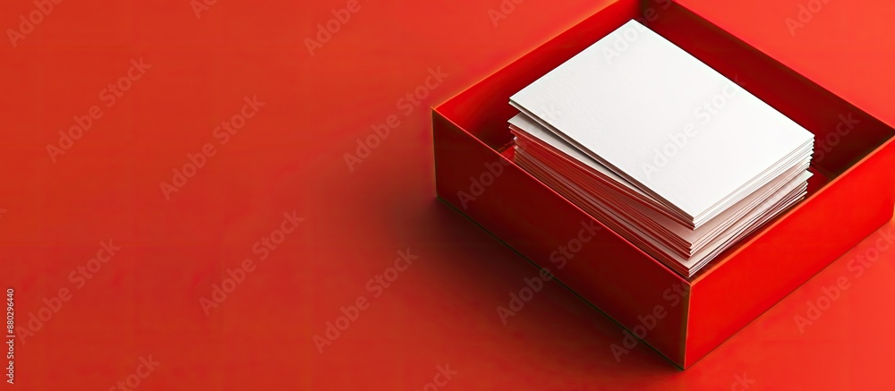 Fototapete business cards in a red box with white color scheme for presentation with a copy space image.