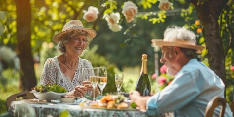 A romantic moment between two people sharing a bottle of wine